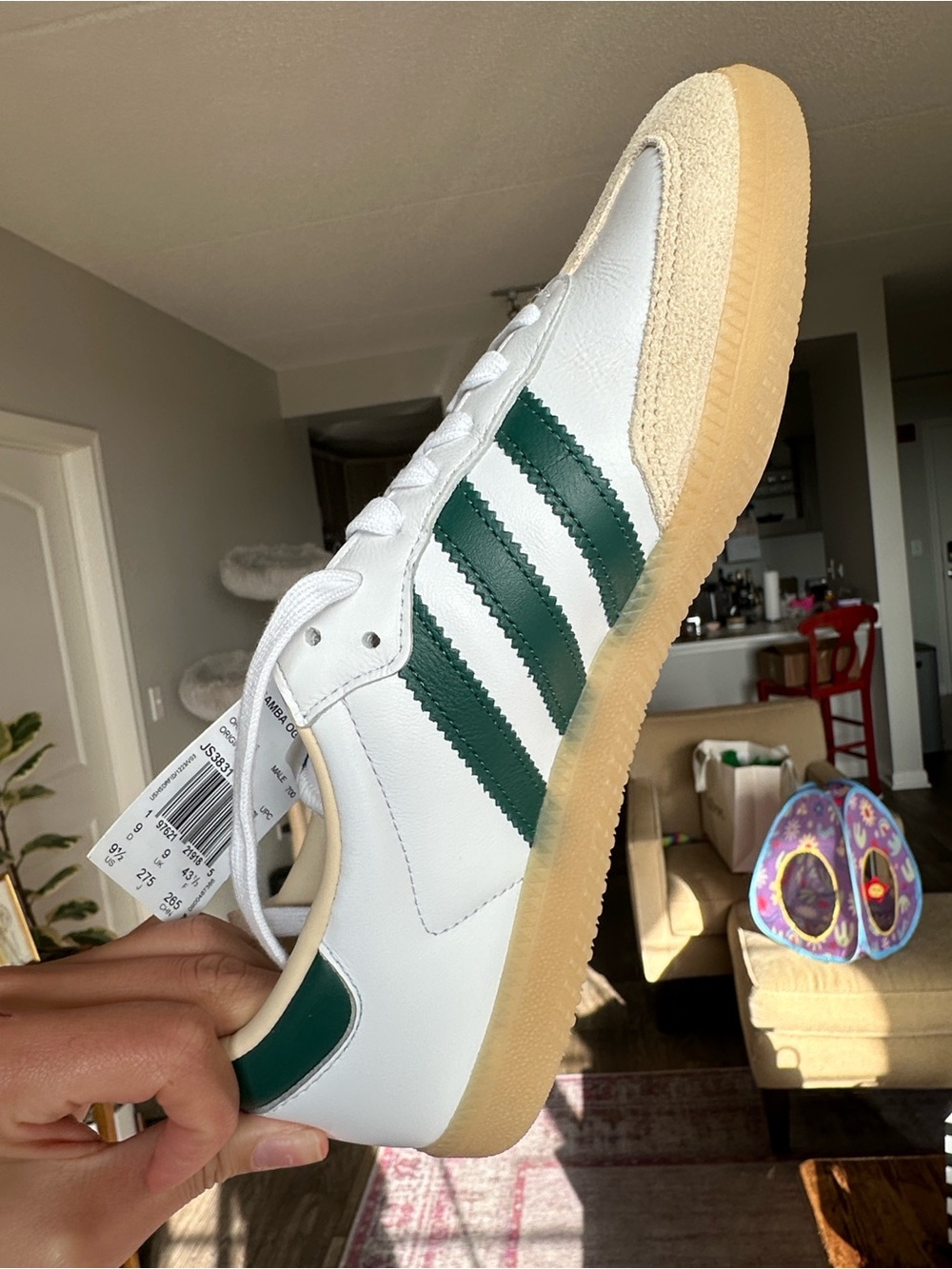 adidas Samba OG Cloud White with Collegiate Green Accents and Gum Sole - Picture 2 of 2